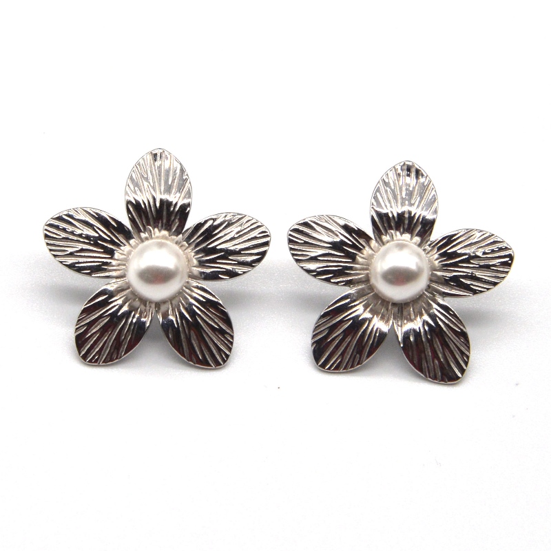 Pendientes de perlas de boda para mujer Pendientes de acero inoxidable con flores para mujer Los mejores regalos Fábrica de joyas de China Ruifanbao