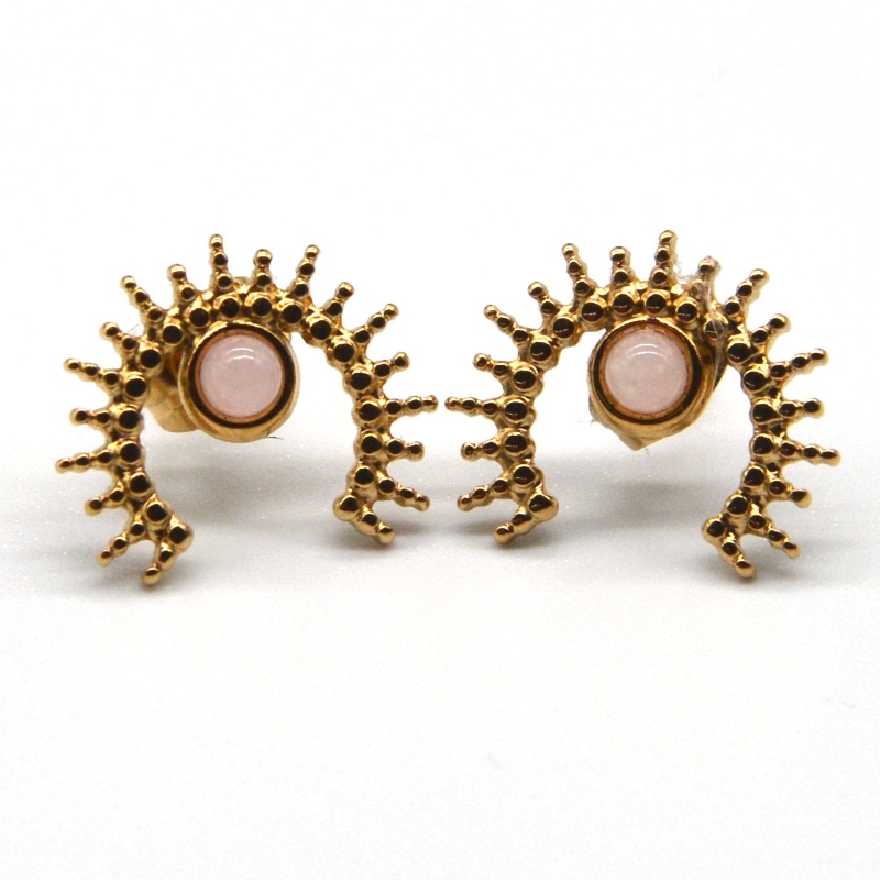 Pendientes de ágata chapados en oro, pendientes de oro de acero inoxidable para mujer Fábrica de procesamiento de joyas de China Ruifanbao