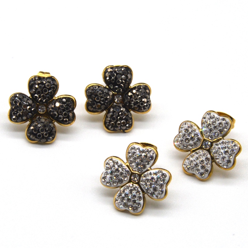 Pendientes de trébol de cuatro hojas, adecuados para niñas y mujeres, aman los pendientes blancos \/ negros en forma de corazón, fábrica de procesamiento de joyas de China Ruifanbao