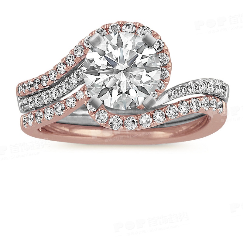 Ambiente de lujo para mujeres lleno de diamantes, oro rosa, anillo de plata 925, fábrica de procesamiento de joyas de China Ruifanbao