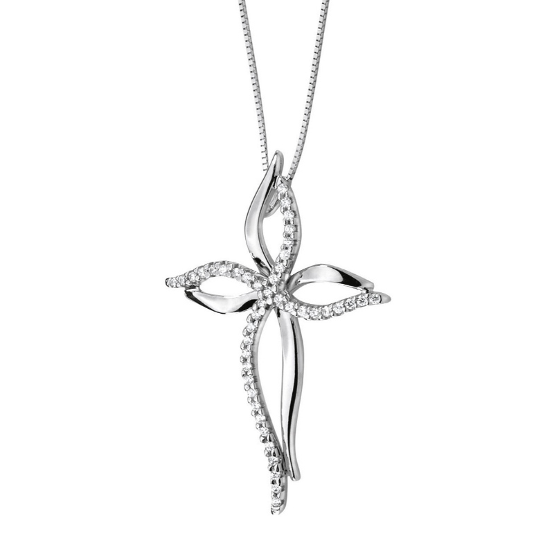 Mujeres atmósfera simple flor cruz de piedra pegajosa 925 collar de plata fábrica de joyería china ruifanbao