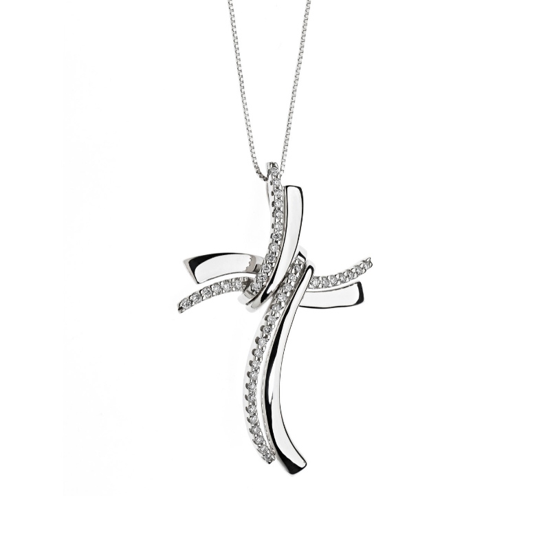 Collar de plata 925 de piedra pegajosa sinuoso tipo cruz simple para mujer Fábrica de joyas de China Ruifanbao