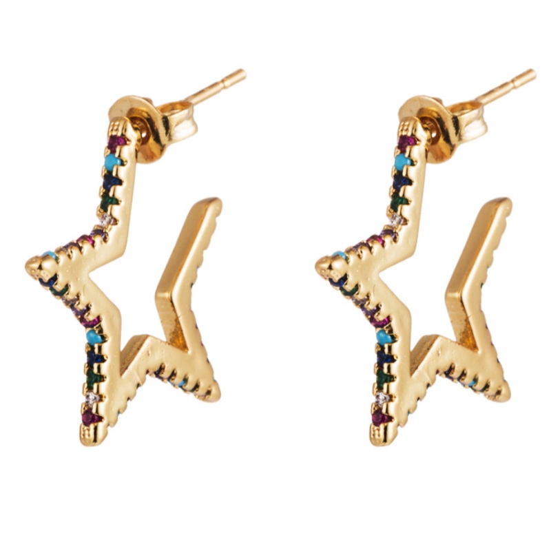 Pendientes de viento de la moda caliente de la moda caliente de la moda de la moda del crucero europeo y estadounidense Micro-incrustado Zircon astillado Pendientes de estrella de cinco puntas de la moda Pendientes de la estrella salvaje