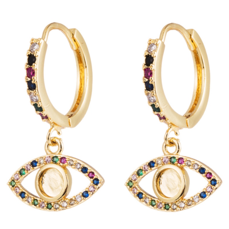 INS Creative Fashion Copper micro - Embedding color zircon pendientes de ojos femeninos pendientes de ojos salvajes pendientes de orejas coreanos personalizados