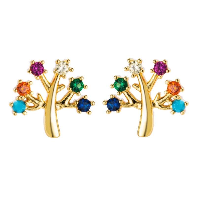 Tachuelos de oreja de circón de color micro-incrustado de oro cobrizo europeo y americano, accesorios de pendientes personalizados, pendientes de moda para mujer de flores de temperamento