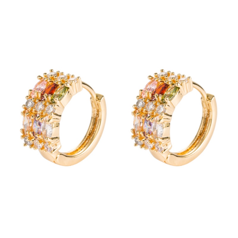 2021 Europa y americana transfronterizanuevos pendientes aretes infantiles femeninos de moda temperamento cobre micro-incrustado colorido circón pleno diamante pendientes