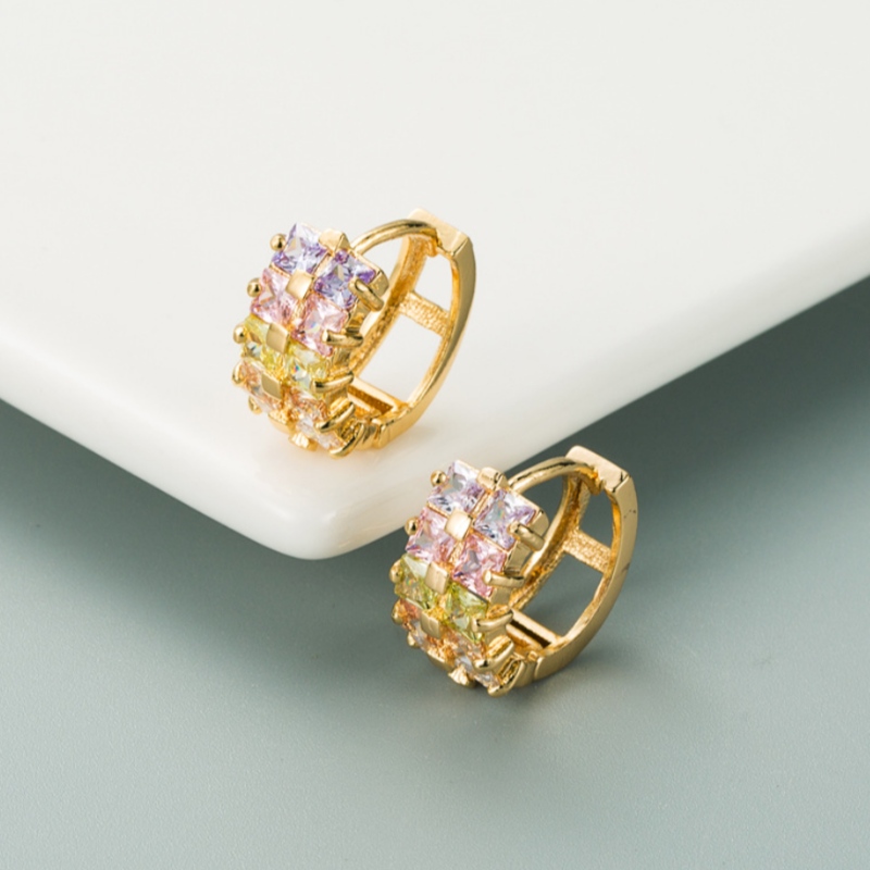 INS RAINBOW Series EUROPEA Y AMERICANA PERTENIDADES DE PERSONACIONES DE LA PERSONA DE COPO COLORADO DE MICRO INLACIONES DE COLOR DE DOBLE HECHO PENDIENTES DE ZIRCON PENDIENTES HIP-HOP PENDIENTES