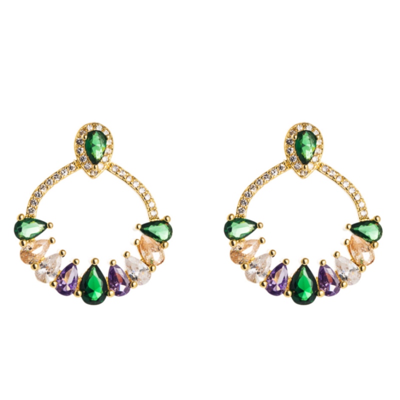 Personalidad europea y americana Pendientes de latón Temperamento Pendientes femeninos Micro-incrustaciones Color Zircon Pendientes en forma de flor Japonés y coreano Joyería