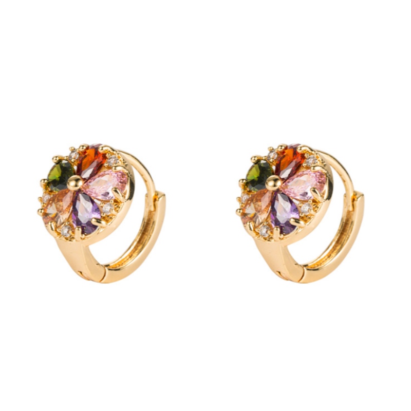 INS European y Americano NUEVOS PENDIENTES COBRE Micro-incrustaciones Circón Pendientes de flores redondas electrochaplating Color-Preserving Net Red Wind Pendientes