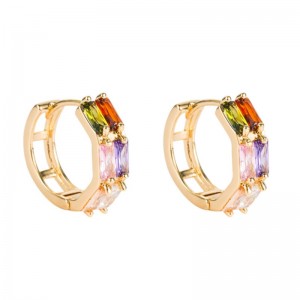 Fuente transfronteriza COMERCIO EXTERIOR COMERCIO GEOMRETICO DOBLE FILA DE ZIRCON PENDIENTES PUENTE COLOR MICRO-INLAIDO PENDIENTES DE ZIRCONIUM HIP HOP PENDIENTES PENDIENTES AL POR MAYOR