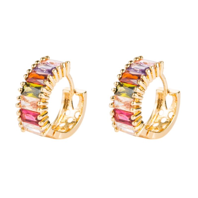 Pendientes de zircón de color de la moda de lanueva moda de la moda de las fronteras europeas y americanas. Pendientes simples de latón femenino