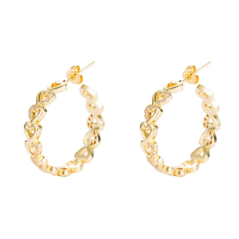 INS ESTILO NUEVO Moda europea y americana Geométrico Geométrico Geométrico Pendientes de aro de latón hembra Latón de oro Micro-incrustado Pendientes en forma de corazón