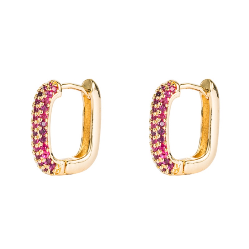 INS Rainbow Series Estilo europeo y estadounidense Pendientes femeninos Geométricos Cobre Goldado Micro-incrustado Colorido Zircon Hip-Hop Pendientes
