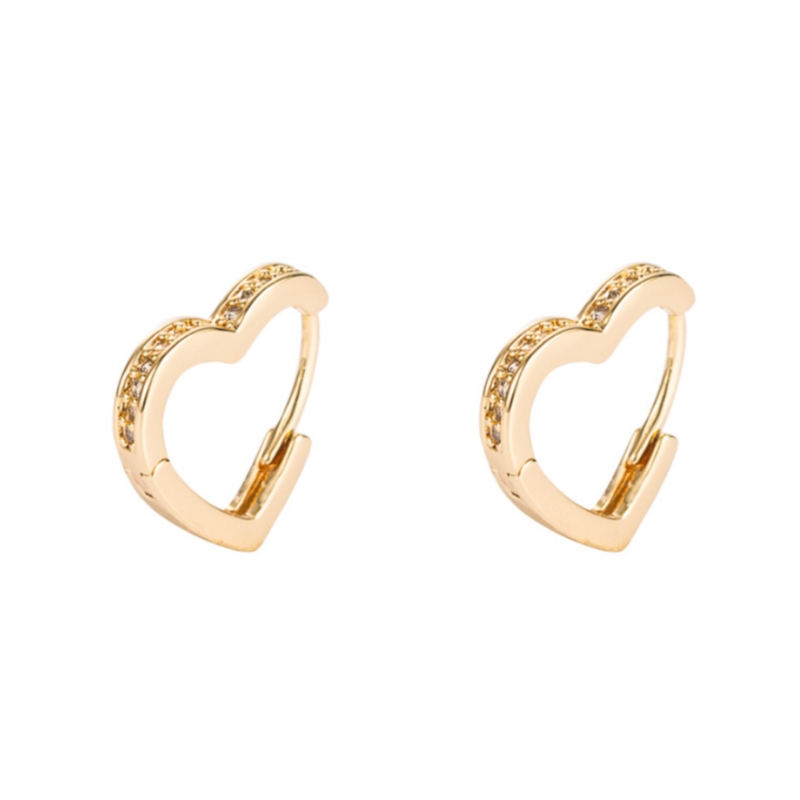 In Cross - Border Source Korean Fashion pendientes latón micro - Embedded zircon aretes European and American temperament Female Heart - shaped aretes