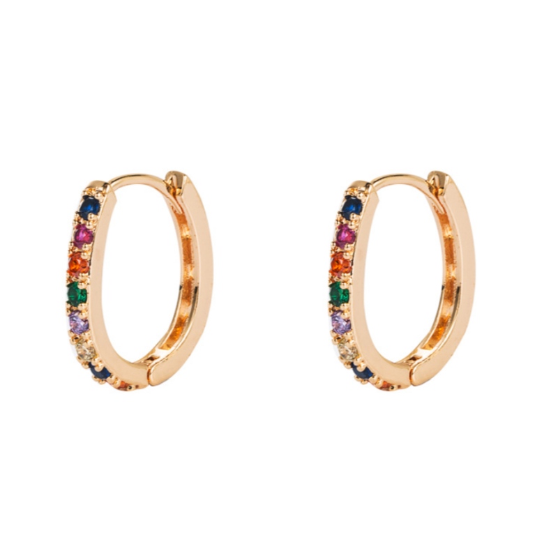 ins European and American Pendientes silvestres femeninos de latón rosa chapado en oro micro-incrustado Pendientes de circón de color de zircon Geométrico Hip Hop Pendientes