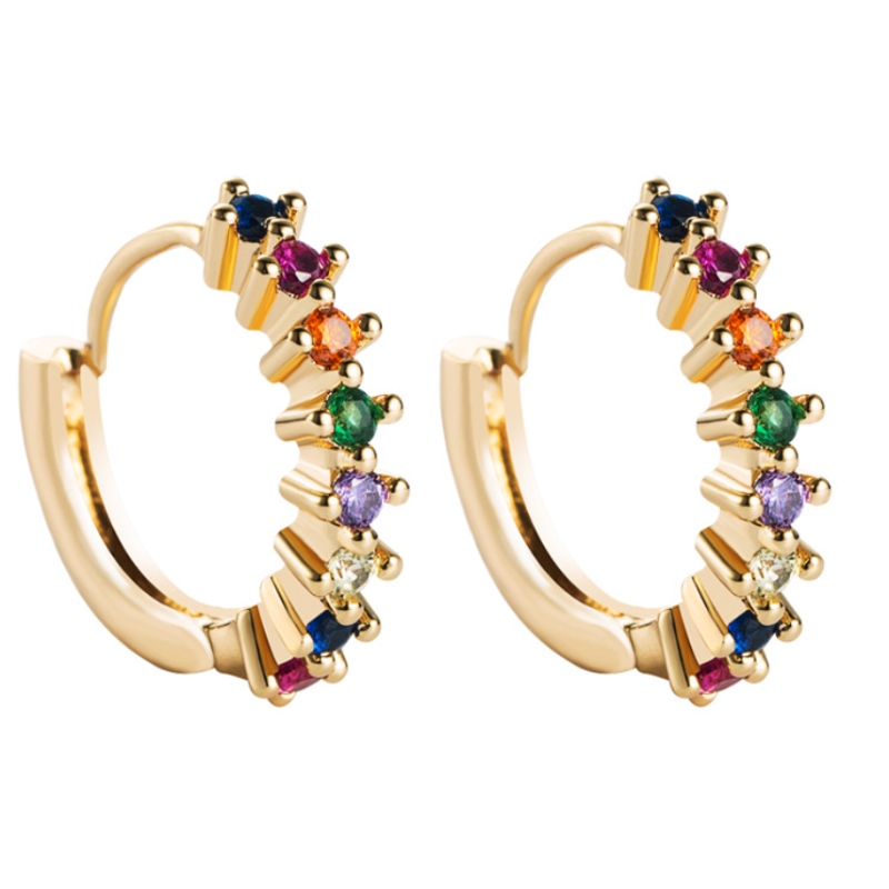 Pendientes Fuentes transfronterizas europeas y americanas Incrustadas con incrustaciones Coloridas Circón Geométricas Pendientes redondas Hip Hop Joyas doradas de cobre