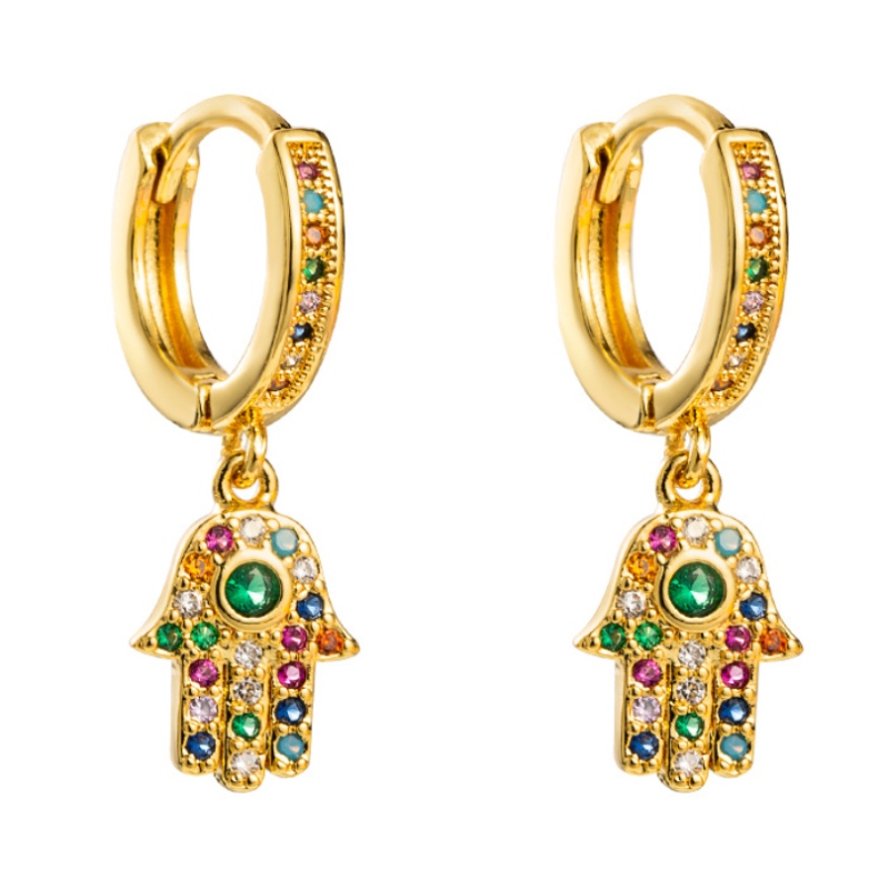 Pendientes de piedras preciosas de color micro-incrustado de cobre femenino de estilo europeo y estadounidense Tendencia Personalidad Pendientes Palma Viento fríoneta oreja roja joyería