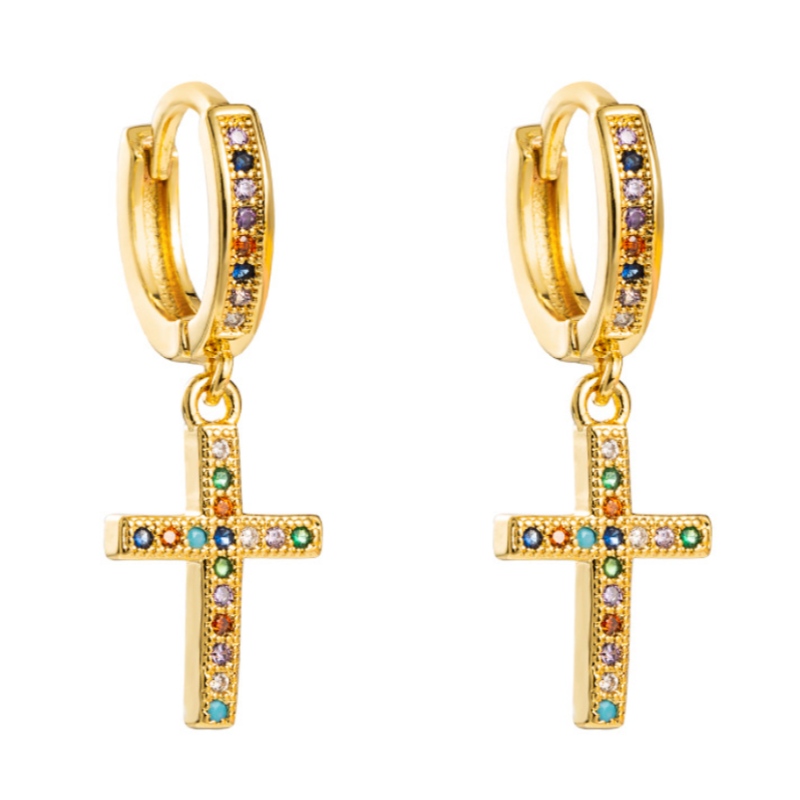 Pendientes europeos y americanos, pendientes cruzados, pendientes silvestres, pendientes de circón de color micro-incrustado en forma geométrica, joyería hembra de hip-hop