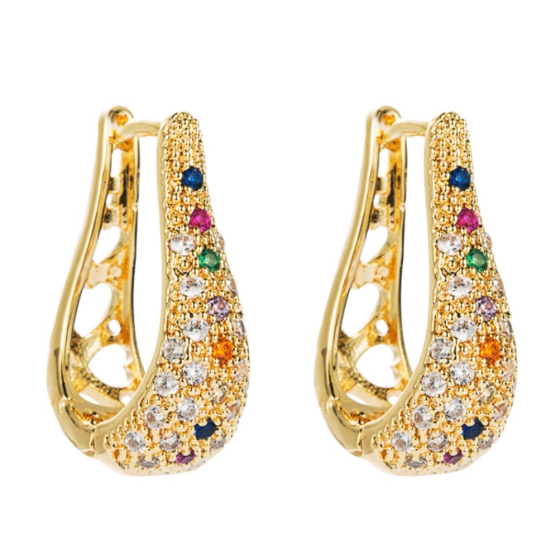 Nuevo Moda Geométrico en forma de U Hueco Micro-incrustado Color Zircon Pendientes Mujeres Europeas y Americanas Personalidad Tendencia Pendientes